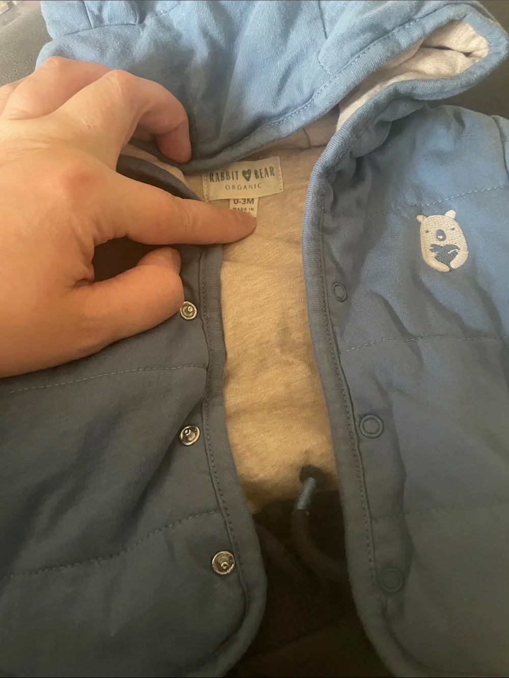 Rabbit + Bear Reversable Blue Hooded Puffer Jacket w/ Pants & Sweatshirt 0-3